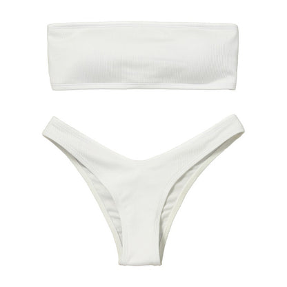 Manufacturers Spot European And American Bikini Swimsuits Tube Top Solid Color Sexy Leaky Back Bikini Split Foreign Trade Swimwear Women