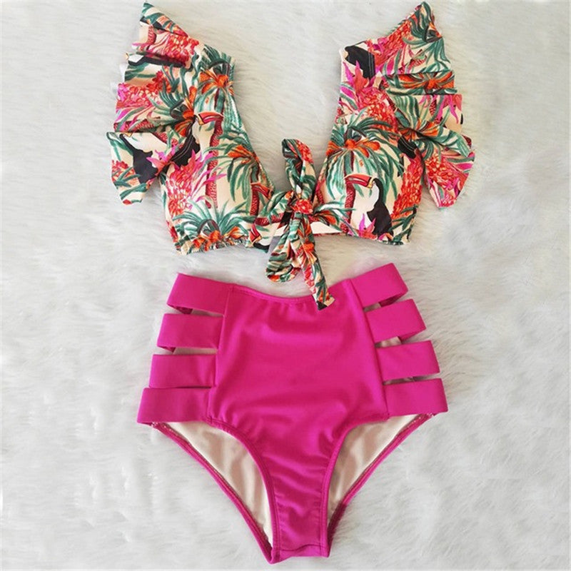 High Waist Bikini Ruffle Swimwear Women Print Sexy Swimsuits