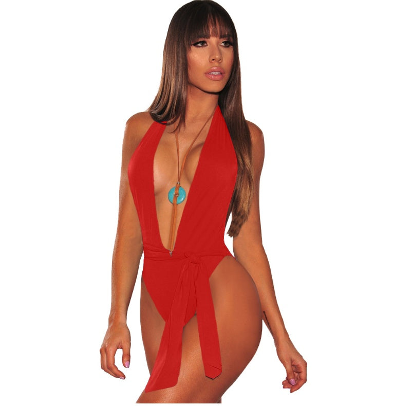 Amazon Ebay2021 new swimwear Europe and the United States summer sexy straps one-piece swimsuit women low-cut bikini