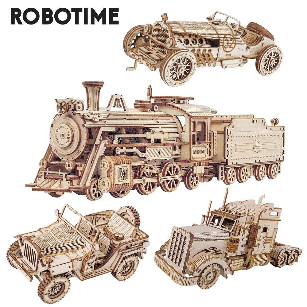 robotime rokr train model 3d wooden puzzle toy assembly locomotive model building kits for children kids birthday christmas gift