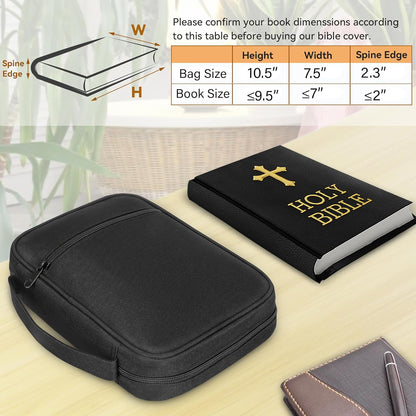Bible Cover, Standard Size Polyester Bible Case with Internal Compartments and Zippers, Bible Cover Case for Women (Black)