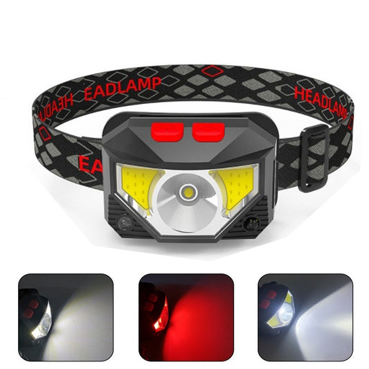 Outdoor Mine Lighting Head-mounted Multi-functional Red Light Warning LED Wave Induction Mini Lightweight Fishing Headlight