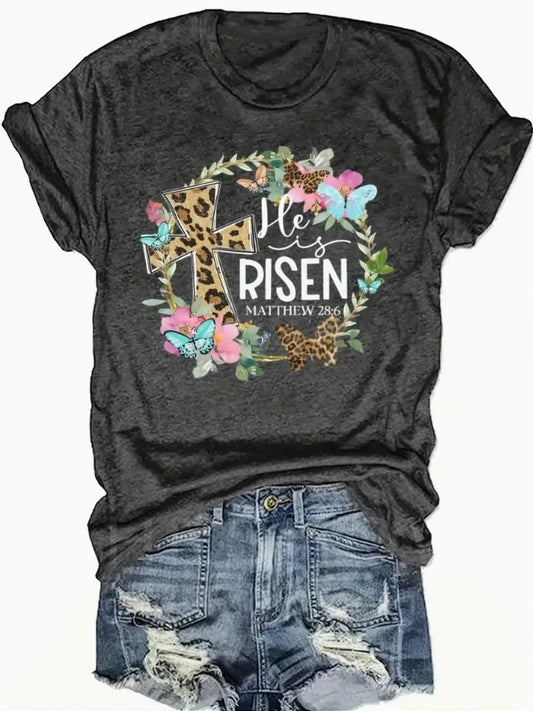 English Letters - Printed Round Neck T-Shirt Casual And Loose - Daily Wear - Women's Clothing