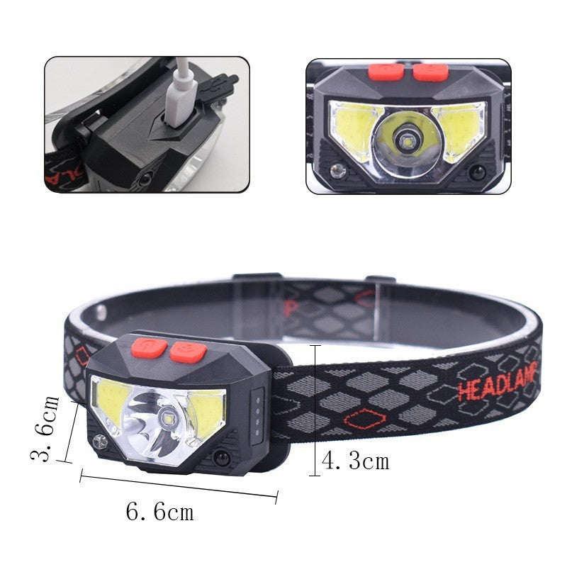 Outdoor Mine Lighting Head-mounted Multi-functional Red Light Warning LED Wave Induction Mini Lightweight Fishing Headlight