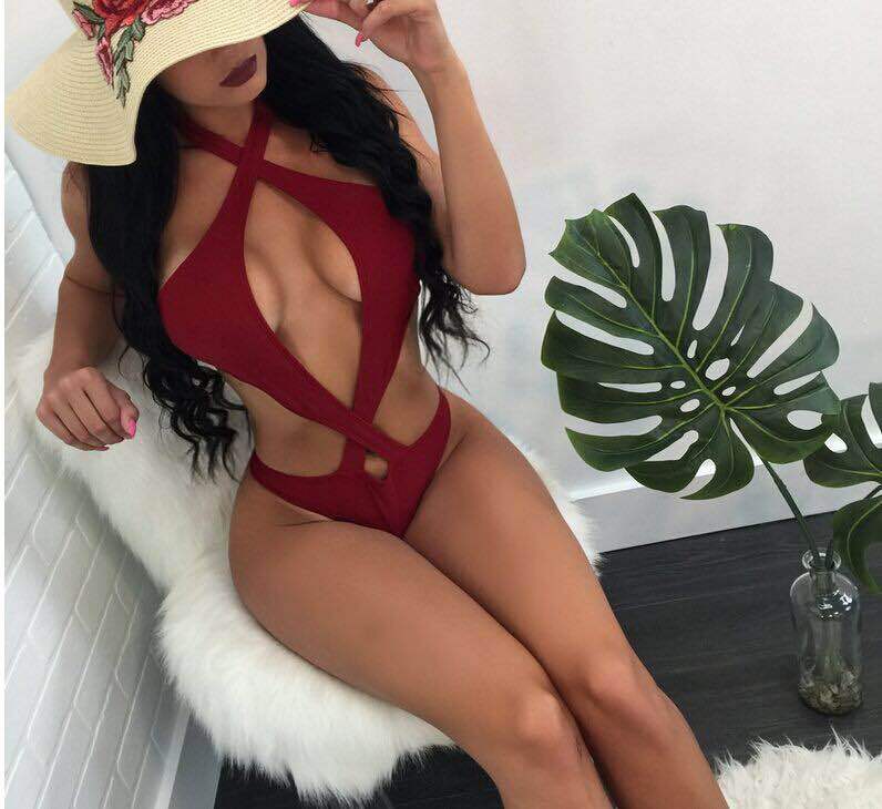 Amazon WISH New Sexy Halter Cross Design Solid Color Bikini Swimwear Women