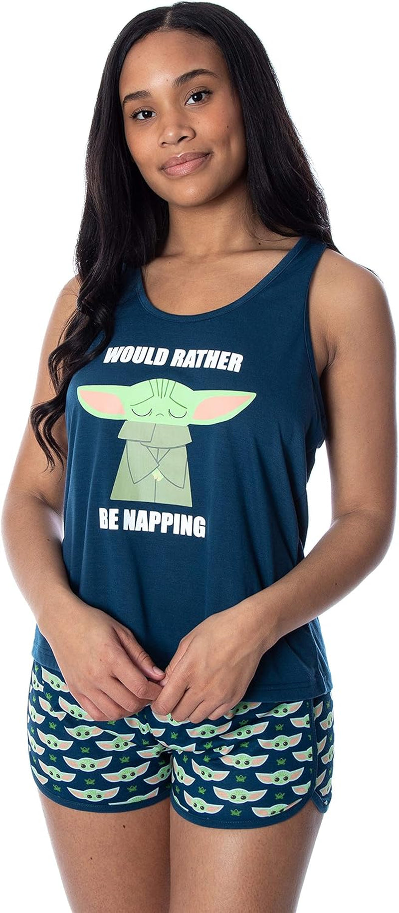 Star Wars Women'S the Mandalorian Baby Yoda Rather Be Napping Racerback Tank and Shorts Loungewear Pajama Set