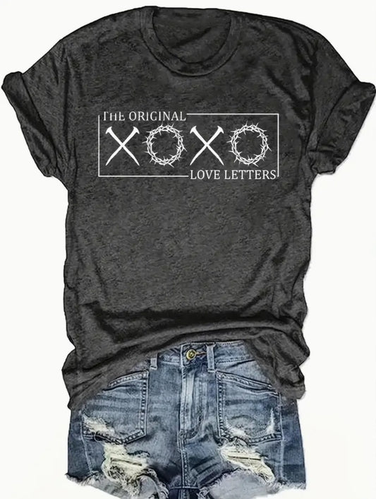 English Letters - Printed Round Neck T-Shirt Casual And Loose Daily Wear Women's Clothing
