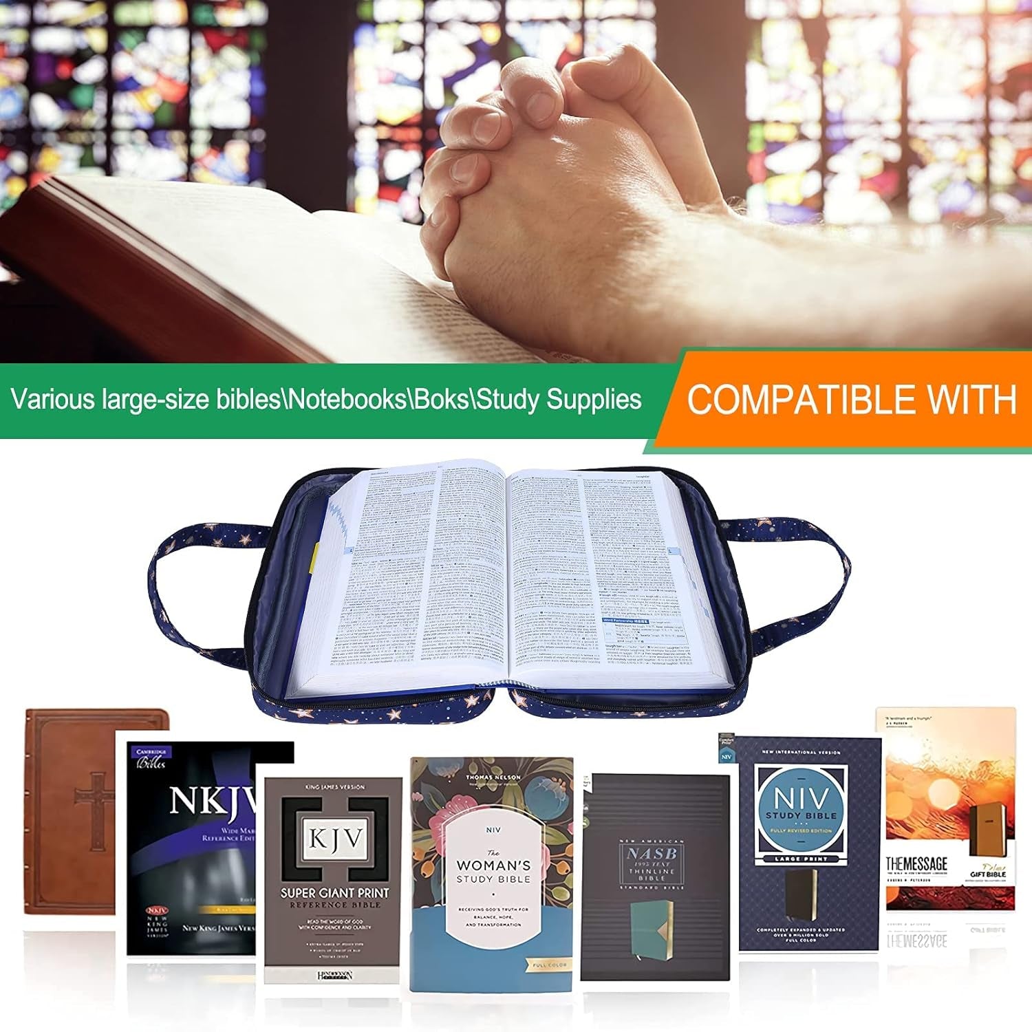 Bible Cover, Bible Case Black Canvas with Handle and Zippered Pocket, Gifts for Christian Women, Church Bible Bag for Bible Study, Bible Covers for Men Women, Bible Book Covers for Kids