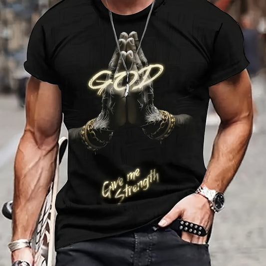 god gives me strength to 3d print mens comfortable plus size t shirt short sleeved casual round neck top mens summer outdoor wear