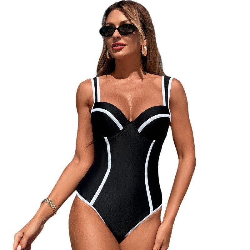 Swimsuit Women's One-piece Black And White Stripe High Waist