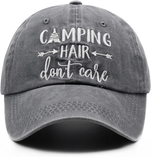 Embroidered Camping Hair Don'T Care Hat Adjustable Washed Baseball Cap for Women Men