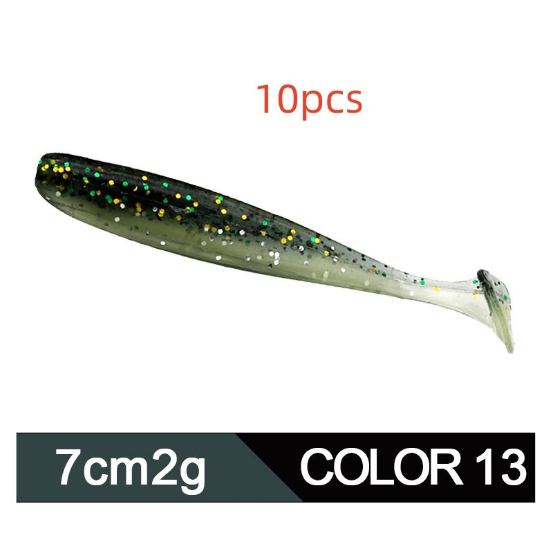 Soft Worm Mandarin Fish Topmouth Culter Lure Two-tone T Tail