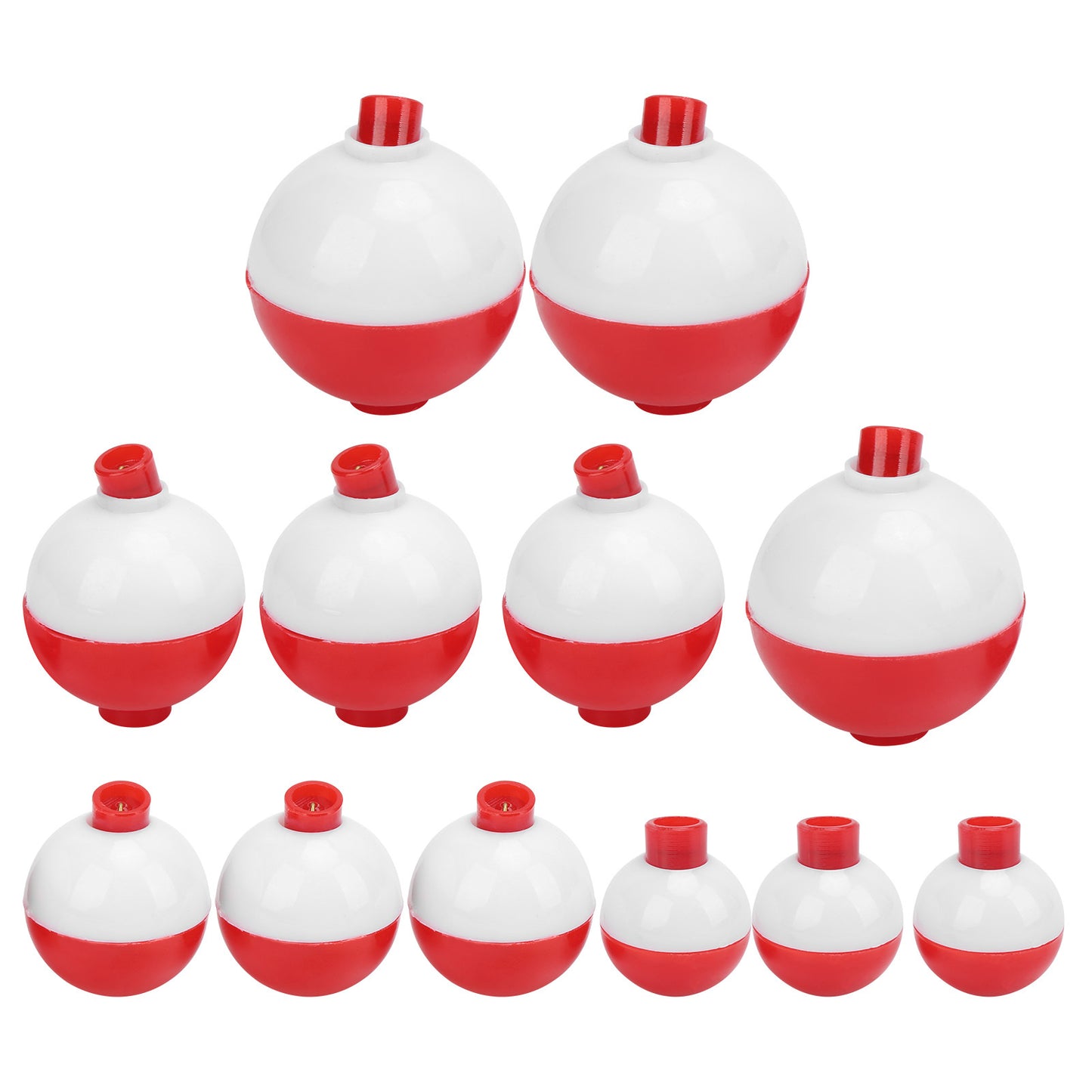 12pcs Fishing Bobbers Set Hard ABS SnapOn Floats Red White Round Fishing Floats Bobbers