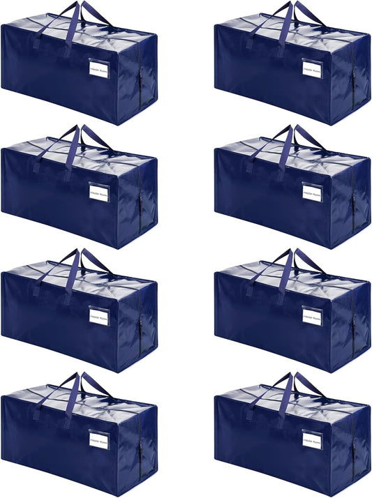 VENO 8 Pack Moving Bags W/Backpack Straps, Heavy Duty, Moving Boxes Alternative, Packing Supplies, Large Storage Totes for Dorm Room Essentials with Zipper for Clothes (Blue, 8 Pack)