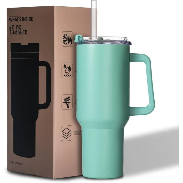 40oz Tumbler With Lid, Starw And Handle, Stainless Steel Vacuum Insulated Water Bottle Travel Mug For Iced Coffee, Hot And Cold Tea