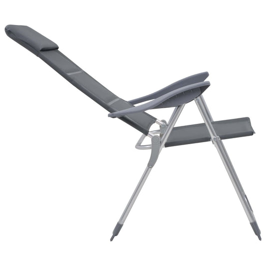 44312 vidaXL Camping Chair 2 pcs Grey 58x69x111 cm Aluminium