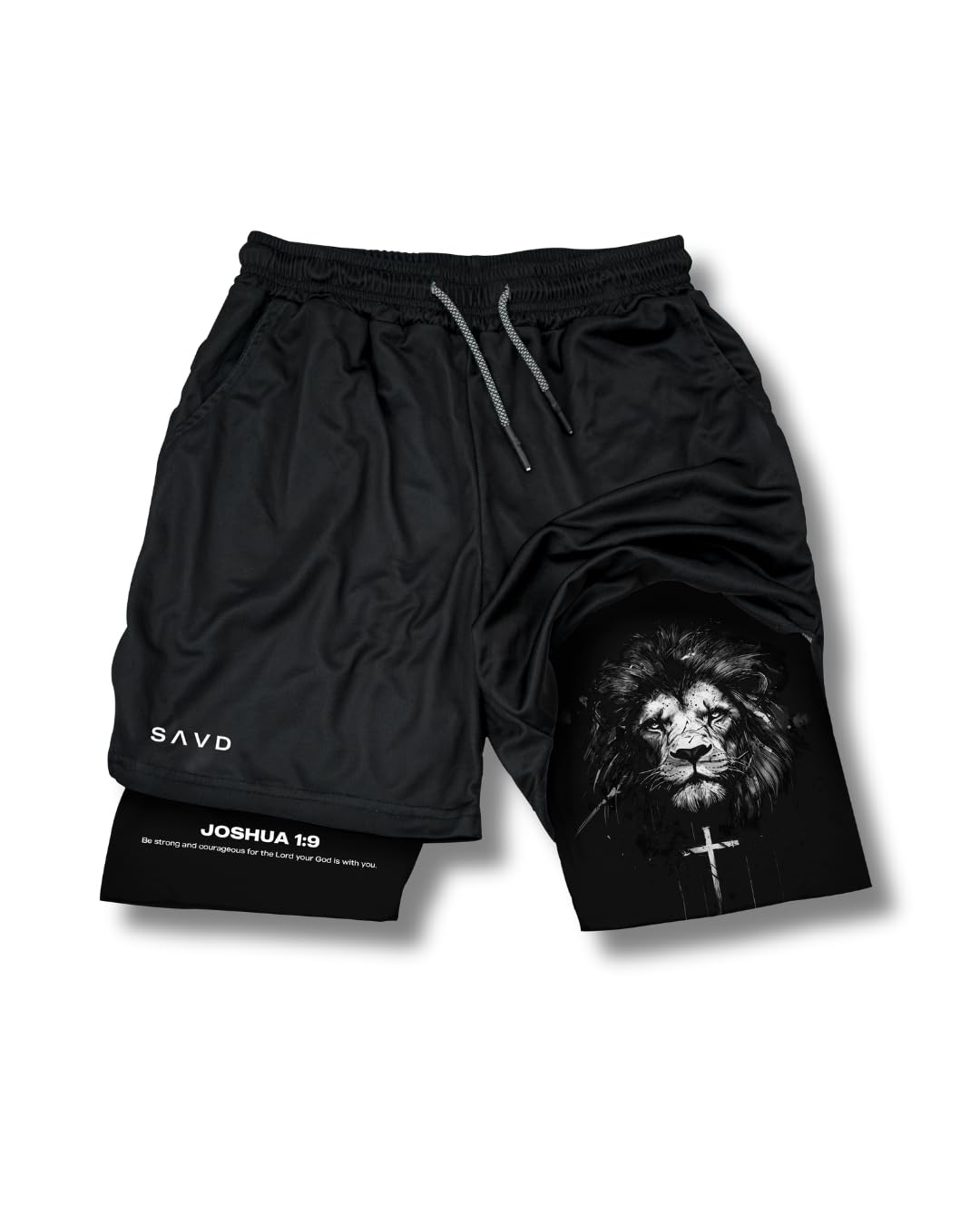 SAVD Christian Performance Shorts - Men's Gym & Sport Shorts with Pockets & Compression Liner, Bible Verse Activewear