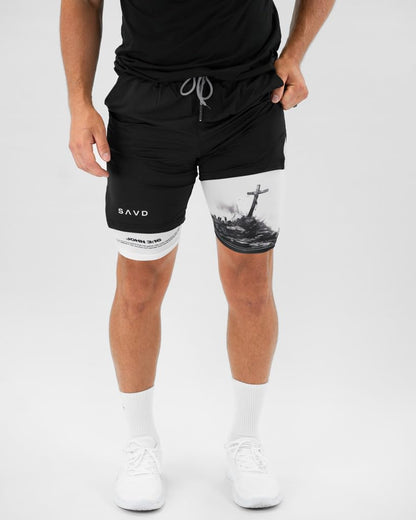 SAVD Christian Performance Shorts - Men's Gym & Sport Shorts with Pockets & Compression Liner, Bible Verse Activewear