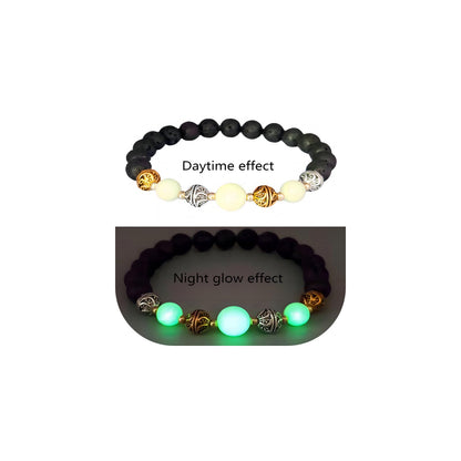 8mm Natural Volcanic Stone Bracelets for Men,Luminous Cross Bracelets,Healing Crystal Elastic Stretch Beads Bracelet,Religion Holy Communion Bracelet for Women