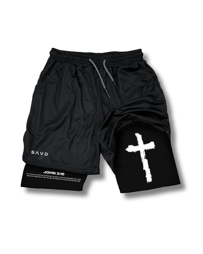 SAVD Christian Performance Shorts - Men's Gym & Sport Shorts with Pockets & Compression Liner, Bible Verse Activewear
