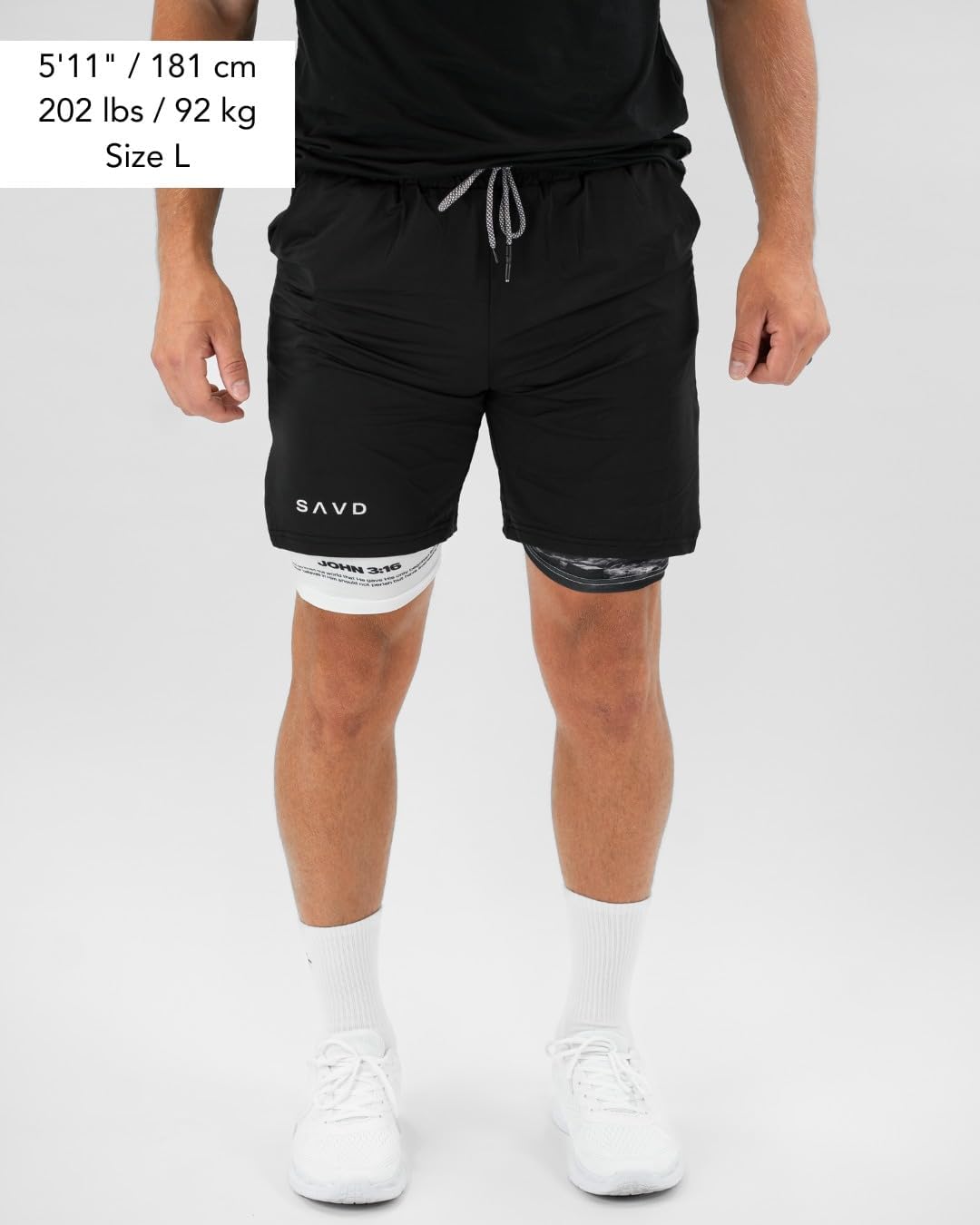 SAVD Christian Performance Shorts - Men's Gym & Sport Shorts with Pockets & Compression Liner, Bible Verse Activewear