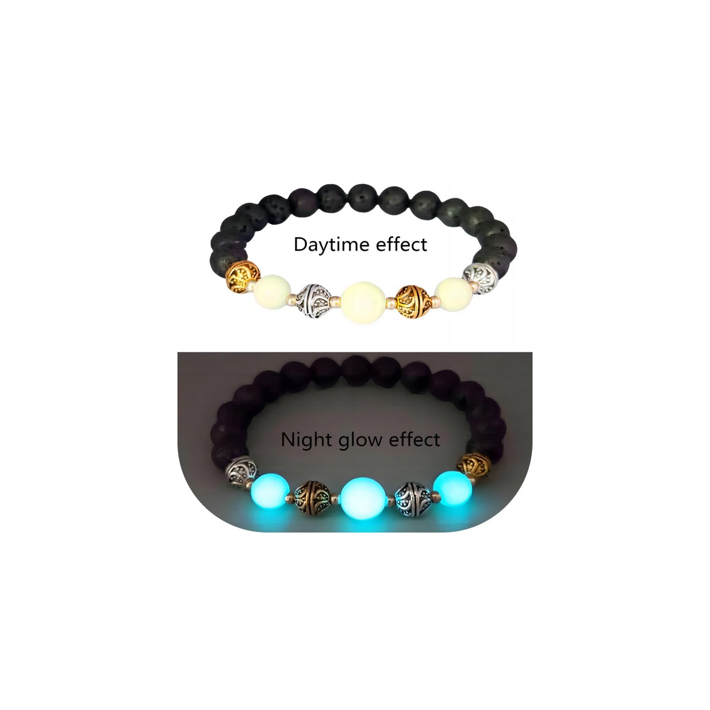 8mm Natural Volcanic Stone Bracelets for Men,Luminous Cross Bracelets,Healing Crystal Elastic Stretch Beads Bracelet,Religion Holy Communion Bracelet for Women