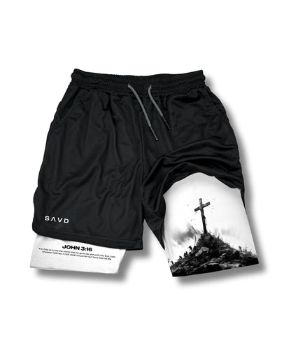 SAVD Christian Performance Shorts - Men's Gym & Sport Shorts with Pockets & Compression Liner, Bible Verse Activewear