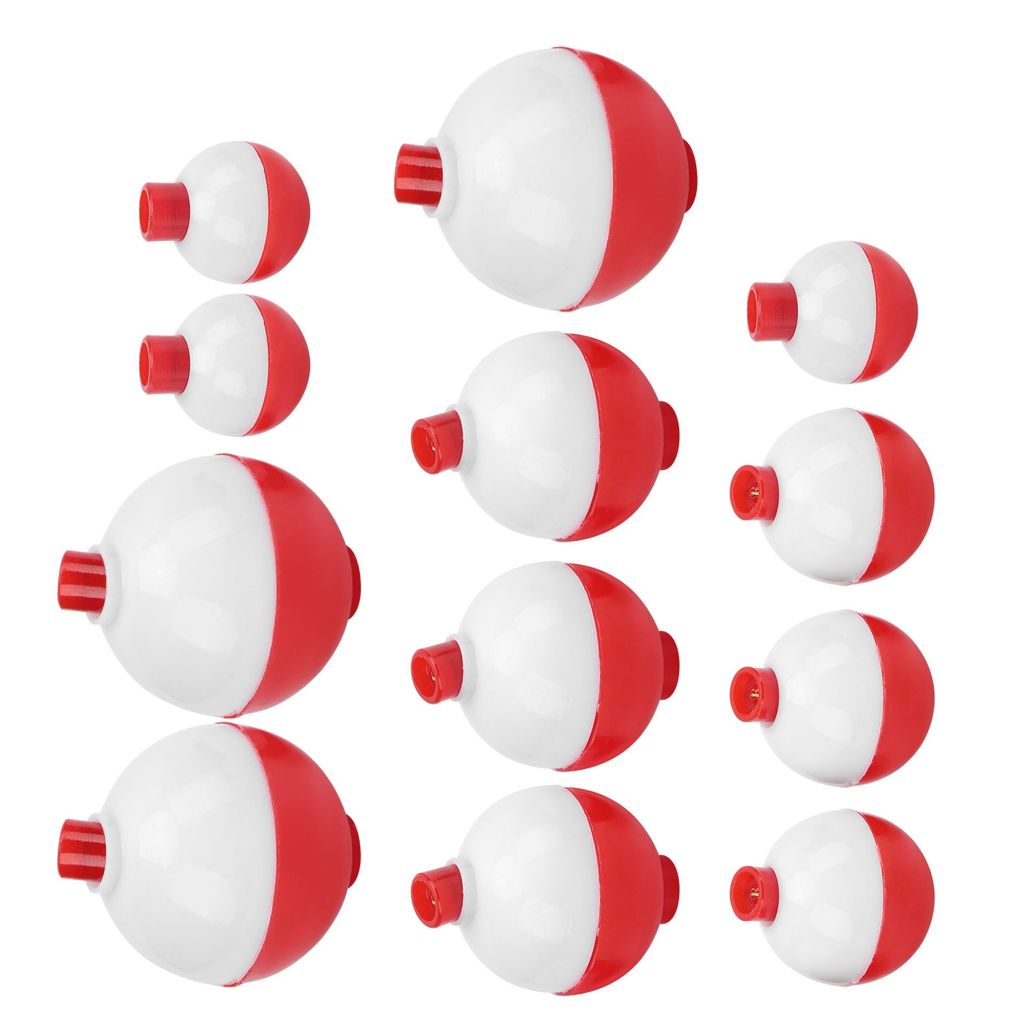 12pcs Fishing Bobbers Set Hard ABS SnapOn Floats Red White Round Fishing Floats Bobbers