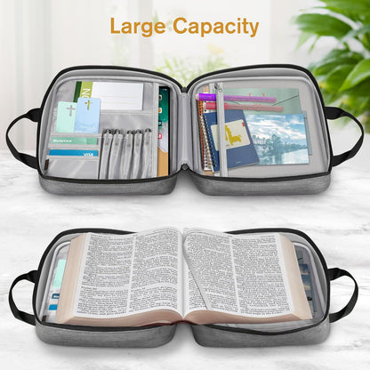 FINPAC Extra Large Bible Cover, Carrying Book Case Church Bag Bible Protective with Detachable Shoulder Strap & Zippered Pocket, Gift for Men Women, Gray