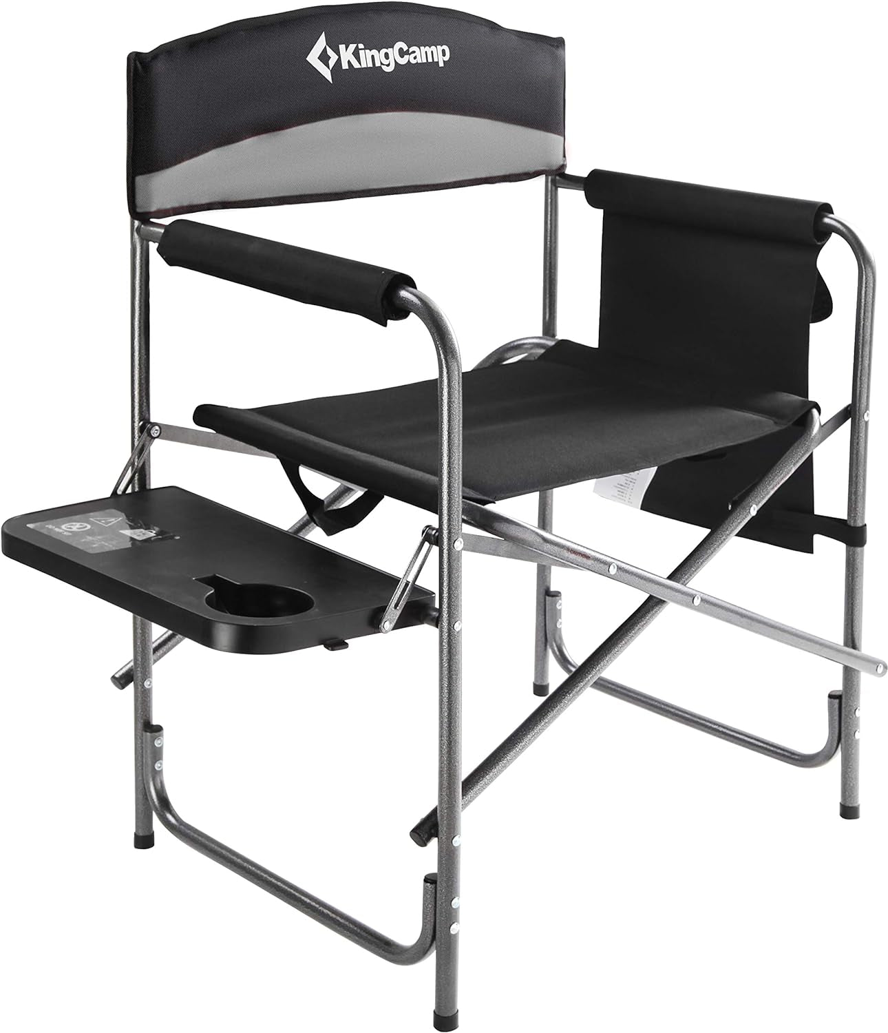 Kingcamp Camping Foldable Padded Director Arm Chair with Side Table and Pocket, Grey