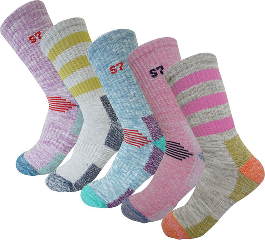 SEOULSTORY7 5Pack Women'S Multi Performance Cushion Hiking/Outdoor Crew Socks Year Round