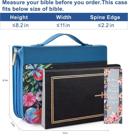 Bible Covers Case for Women Large Leather Bible Carrying Cases Holder Pink 10.8"X7.8"X2" Floral Bible Carrier Tote Bags with Bookmarks Handles Pockets Christian Bible Book Accessories Gifts