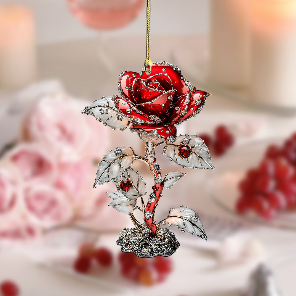 Valentine's Day Red Rose 2D Pendant Car Interior Design Acrylic Pendant