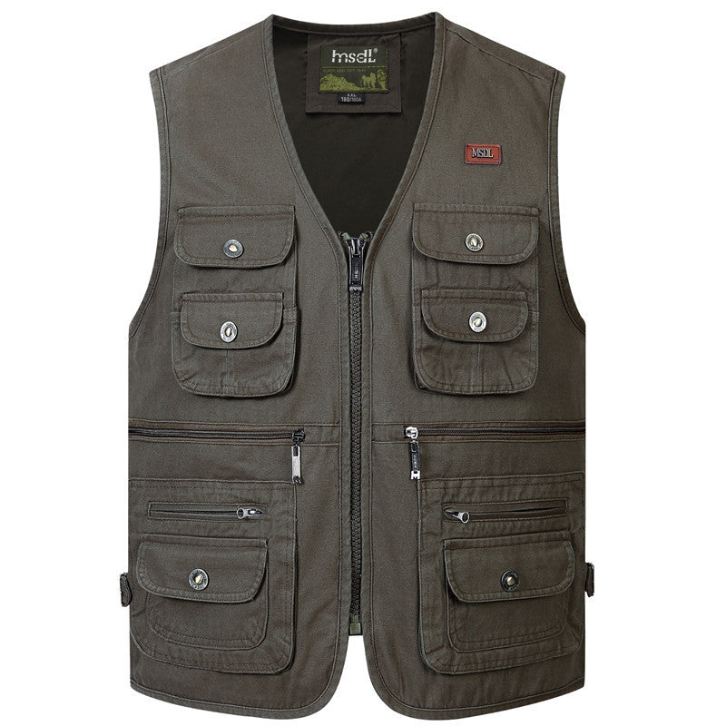Cotton Men's Multi-pocket Large Size Multi-pocket Photography Fishing Waistcoat Middle-aged And Elderly Vest Washed Vest