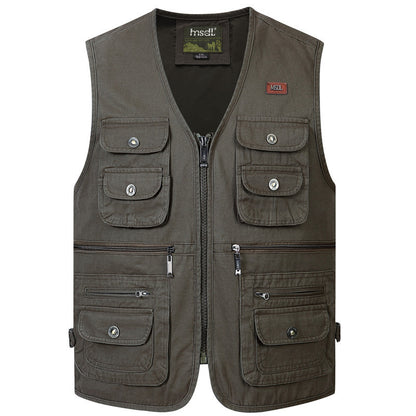 Cotton Men's Multi-pocket Large Size Multi-pocket Photography Fishing Waistcoat Middle-aged And Elderly Vest Washed Vest