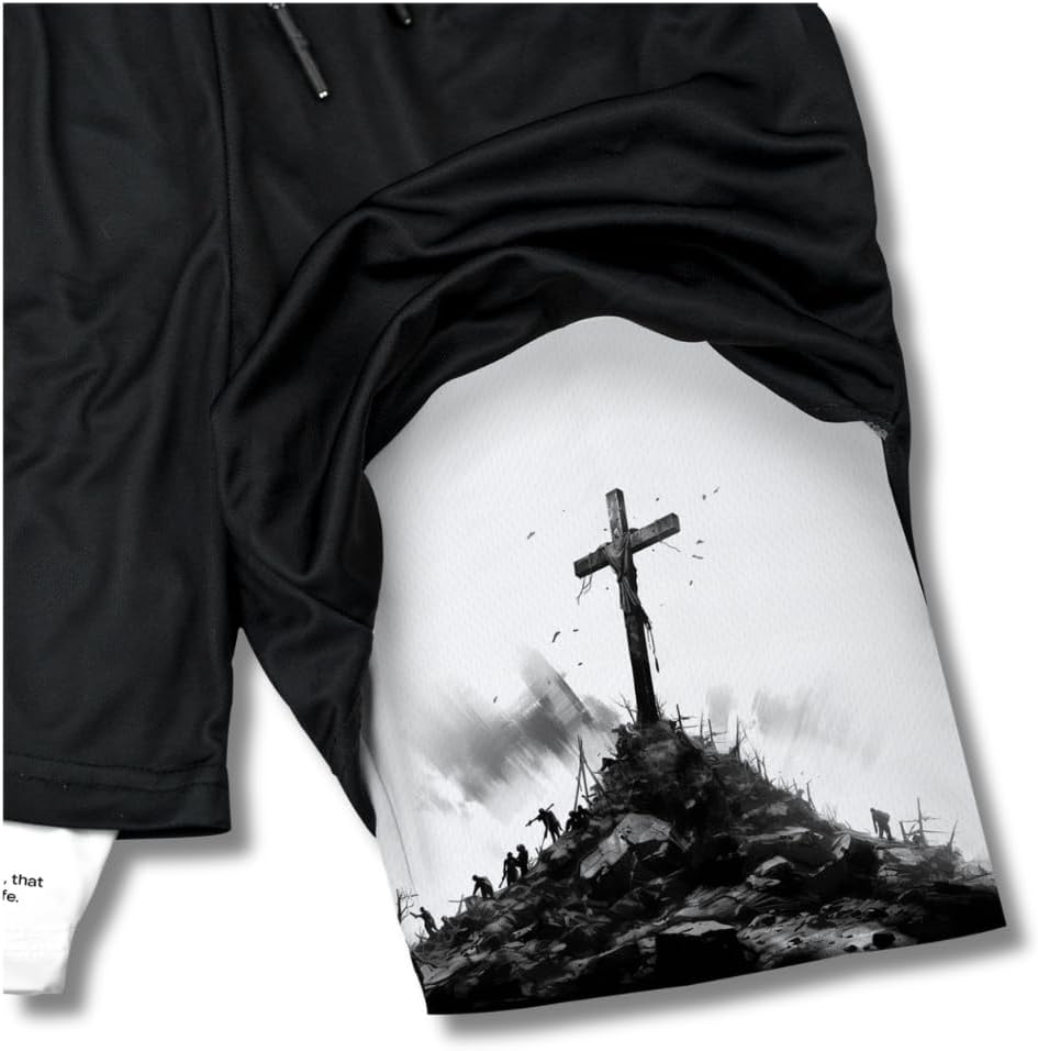 SAVD Christian Performance Shorts - Men's Gym & Sport Shorts with Pockets & Compression Liner, Bible Verse Activewear