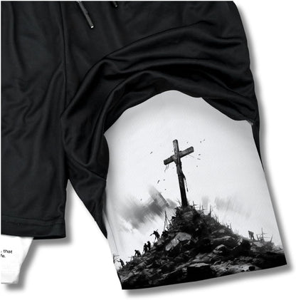 SAVD Christian Performance Shorts - Men's Gym & Sport Shorts with Pockets & Compression Liner, Bible Verse Activewear