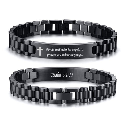 VNOX Personalized Religious Jewelry-Engraved Inspirational Christian Faith Bible Verse Quote Wristbands Elegant Link Bracelet Encouragement Gift,Cassic Watch Band Strap Design
