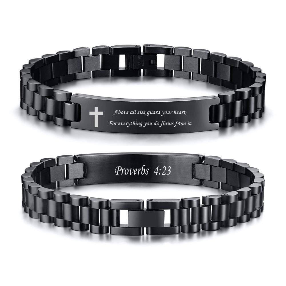 VNOX Personalized Religious Jewelry-Engraved Inspirational Christian Faith Bible Verse Quote Wristbands Elegant Link Bracelet Encouragement Gift,Cassic Watch Band Strap Design