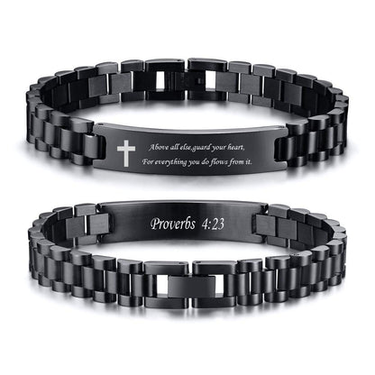 VNOX Personalized Religious Jewelry-Engraved Inspirational Christian Faith Bible Verse Quote Wristbands Elegant Link Bracelet Encouragement Gift,Cassic Watch Band Strap Design