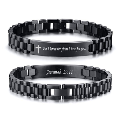 VNOX Personalized Religious Jewelry-Engraved Inspirational Christian Faith Bible Verse Quote Wristbands Elegant Link Bracelet Encouragement Gift,Cassic Watch Band Strap Design