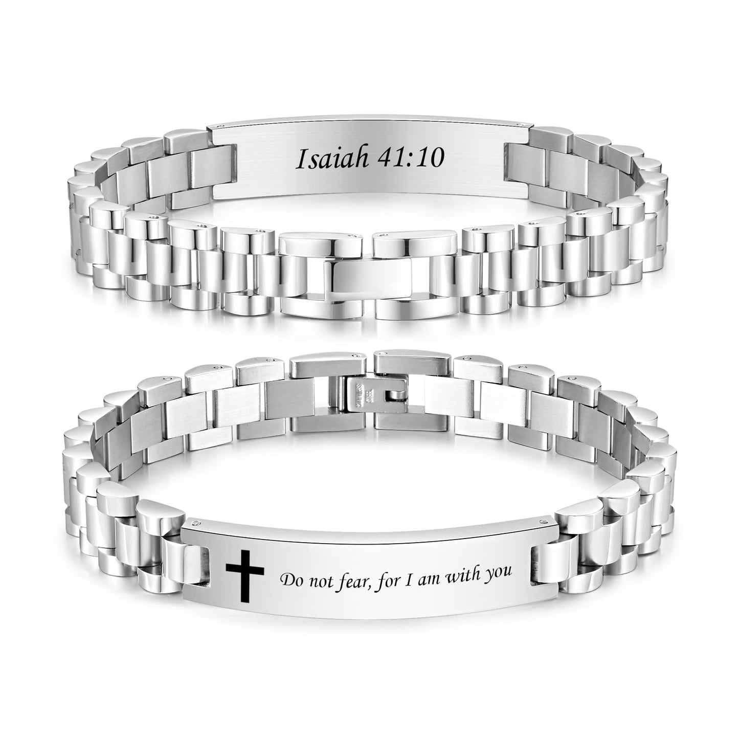 VNOX Personalized Religious Jewelry-Engraved Inspirational Christian Faith Bible Verse Quote Wristbands Elegant Link Bracelet Encouragement Gift,Cassic Watch Band Strap Design