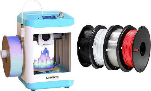 Geeetech M1 3D Printer for Kids Beginners + 4 Rolls of 500g PLA Filament​ ​– 250mm/s High-Speed, Auto-Leveling, Child-Safe Design, Flexible Printing for Toys, DIY Projects – Classroom/Home Kit