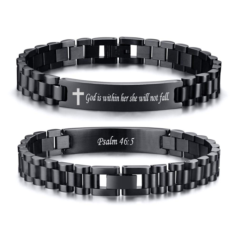 VNOX Personalized Religious Jewelry-Engraved Inspirational Christian Faith Bible Verse Quote Wristbands Elegant Link Bracelet Encouragement Gift,Cassic Watch Band Strap Design