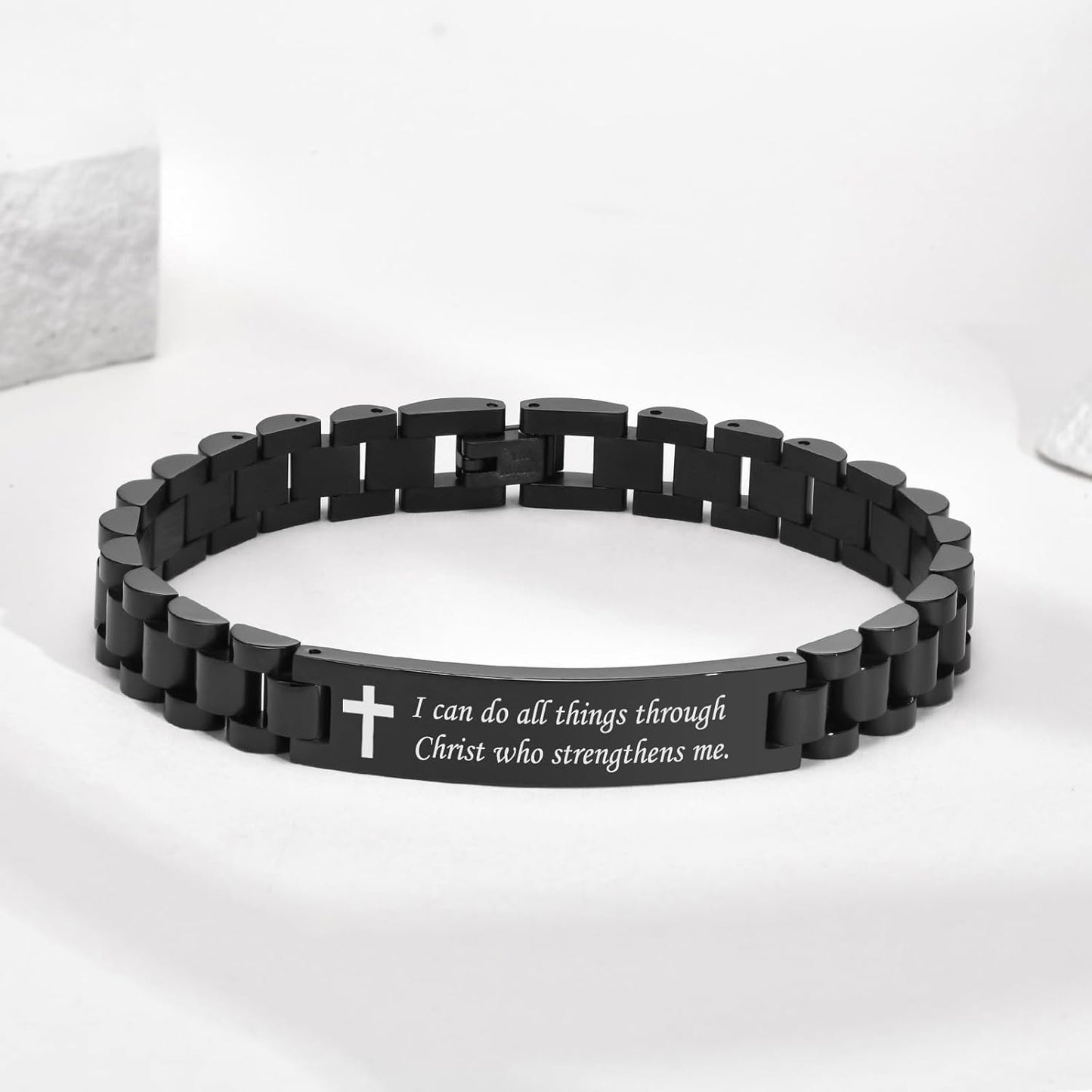 VNOX Personalized Religious Jewelry-Engraved Inspirational Christian Faith Bible Verse Quote Wristbands Elegant Link Bracelet Encouragement Gift,Cassic Watch Band Strap Design