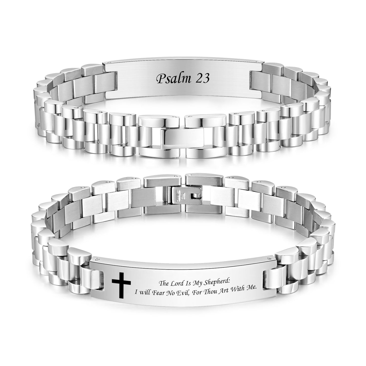 VNOX Personalized Religious Jewelry-Engraved Inspirational Christian Faith Bible Verse Quote Wristbands Elegant Link Bracelet Encouragement Gift,Cassic Watch Band Strap Design