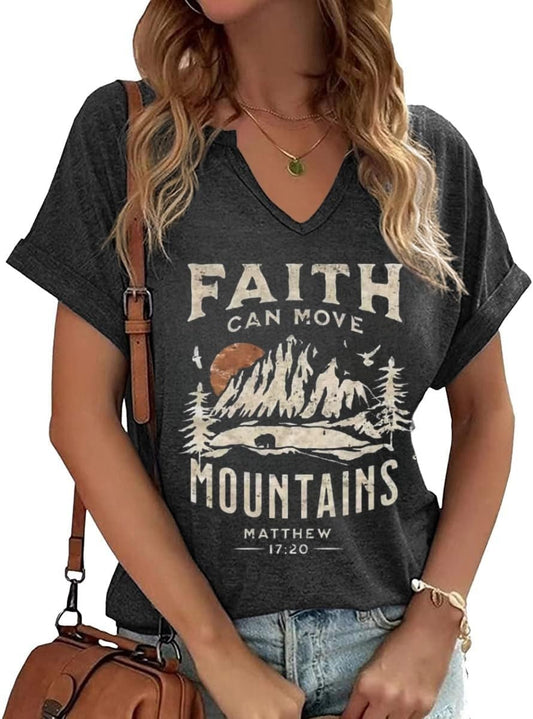 Women V Neck Christian Shirts Vintage Bible Verse Boho Floral Graphic Tees Christian Gifts for Her