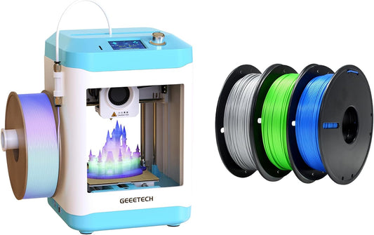 Geeetech M1 3D Printer for Kids Beginners + 3 Rolls of 500g PLA Filament ​​– 250mm/s High-Speed, Auto-Leveling, Child-Safe Design, Flexible Printing for Toys, DIY Projects – Classroom/Home Kit
