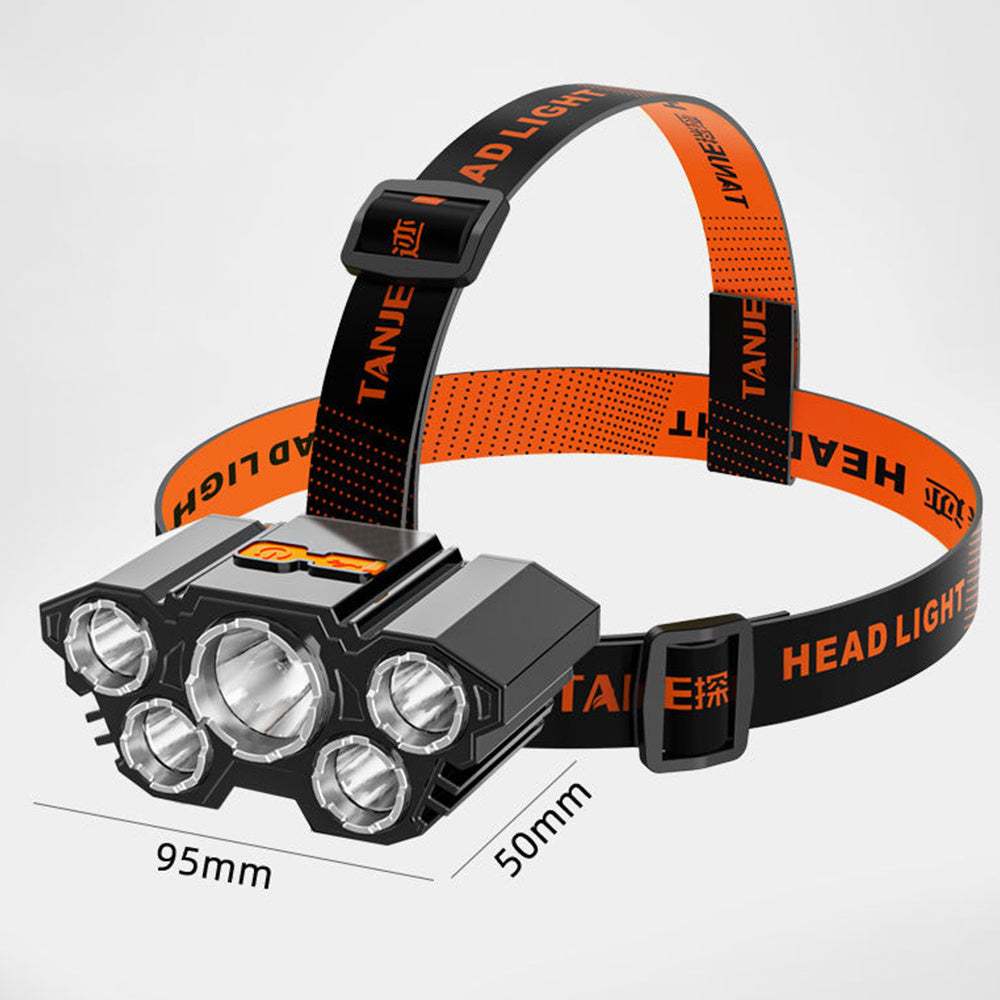 USB Strong Light Super Bright Rechargeable Fishing Five Head Lamp