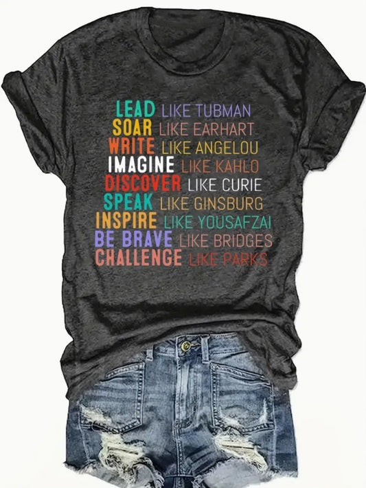 English Letters - Printed Round Neck Vest - Casual And Loose - Daily Wear - Women's Clothing